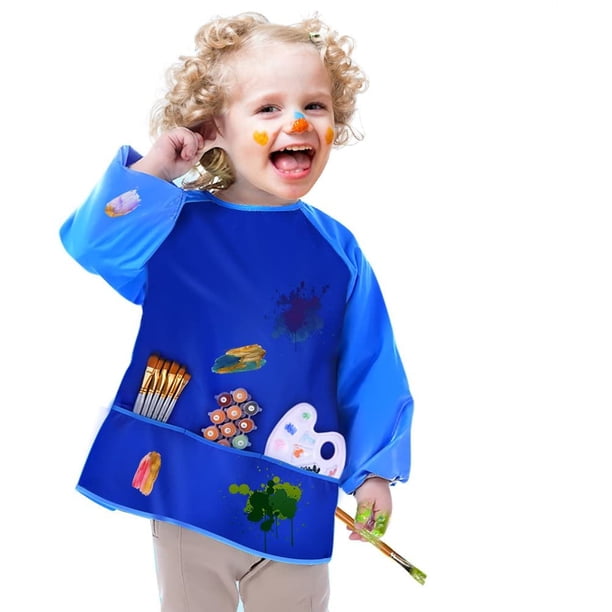 LYNBLY Tablier Peinture Enfant, 2 Pièces Blouse Peinture Enfant Réglables, Imperméable et Réglables, pour Peinture, Cuisine (Bleu + Rose