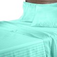 thumbnail image 3 of 400 Thread Count 100% Egyptian Cotton 4-Piece Bed Sheet Set (1 Flat, 1 Fitted Sheet, 2 Pillow Covers) 30 Inches Deep Pocket Size Twin Color Aqua Blue Stripe, 3 of 5