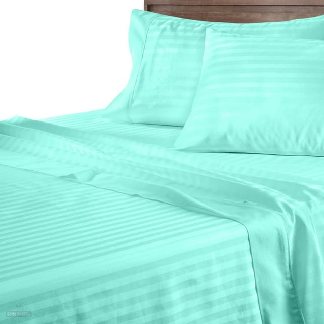 900 Thread Count 100% Egyptian Cotton 4-Piece Bed Sheet Set (1 Flat, 1 Fitted Sheet, 2 Pillow Covers) 30 Inches Deep Pocket Size Stripe Pattern