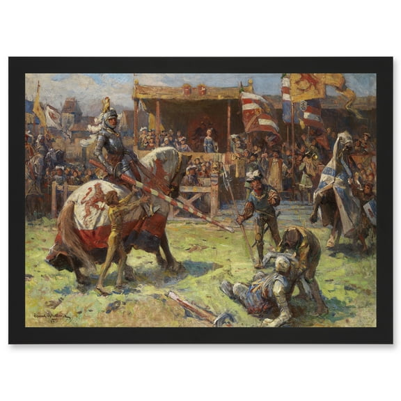 Painting Landscape Medieval Ajdukiewicz Knights Jousting Artwork Framed Wall Art Print A4