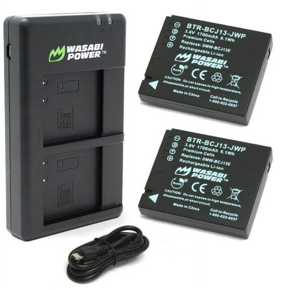 Wasabi Power Battery (2-Pack) and Micro USB Dual Charger for Panasonic DMW-BCJ13