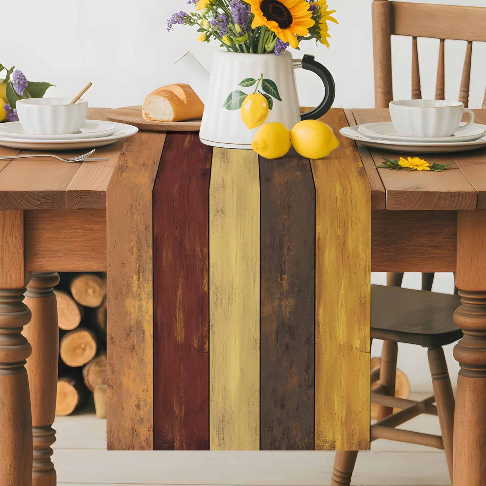 Vintage Farm Wood Plank Table Runner 90 Inches Long, Farmhouse Rustic Wood Grain Table Runners Tabletop Scarf Kitchen Dining Tables Decoration for Home Party Indoor Outdoor
