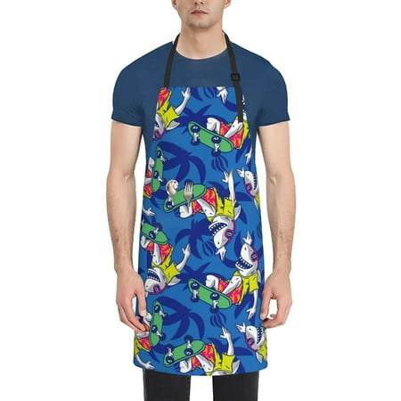 

Lukts Adjustable Apron with 2 Pockets Chef Cooking Kitchen Restaurant Aprons for Women Men-Sharks Skateboarding With Palm