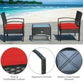 thumbnail image 4 of Costway 3 PCS Patio Wicker Rattan Furniture Set Coffee Table & 2 Rattan Chair W/Cushion Red, 4 of 8