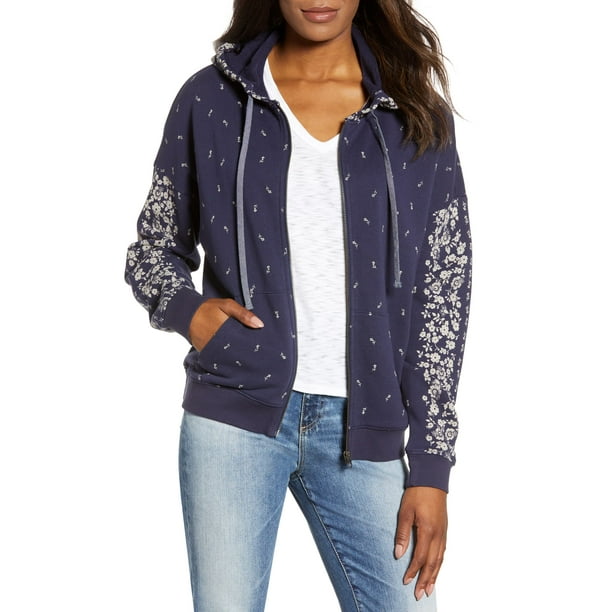 Lucky Brand - Lucky Brand | Floral-Print Zip-Front Hoodie | Blue | Size ...