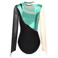 thumbnail image 4 of LiiYii Womens Shiny Gymnastics Leotard Metallic Contrast Color Long Sleeve Bodysuit for Performance Blue Green L, 4 of 7