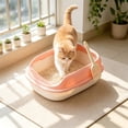 thumbnail image 5 of HOARBOEG Semi-Enclosed Cat Litter Box with Top Entry Lid and High Sides, Odor Control Covered Kitty Litter Pan with Scoop Filter for Anti Scatter, Indoor Cat Toilet Pink, 5 of 6