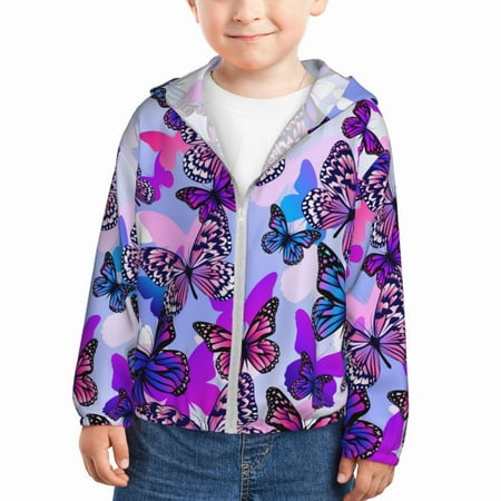 

Lukts Flying Butterflies Print Children s Long-Sleeved Sun Protection Clothing Hooded Sweatshirts for Boys and Girls Outdoor Sports-18 Months