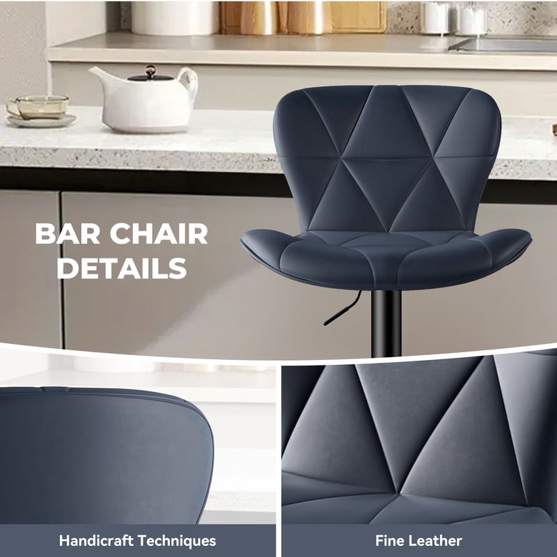 Daluvenix Modern Bar Stools Set of 3, Adjustable Swivel Counter Height Bar Chairs with Back, Faux Leather Upholstered for Kitchen Island, Dark Blue