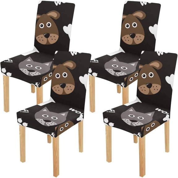 FMSHPON Car to on Dog and Bone, Paws Stretch Chair Cover Protector Seat Slipcover for Dining Room Hotel Wedding Party Set of 4