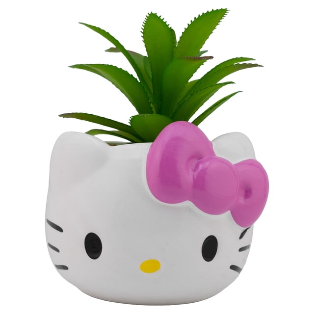 Maceta Decorativa de Cerámica con Planta Artificial, Kitty Cabeza, Colección Sanrio