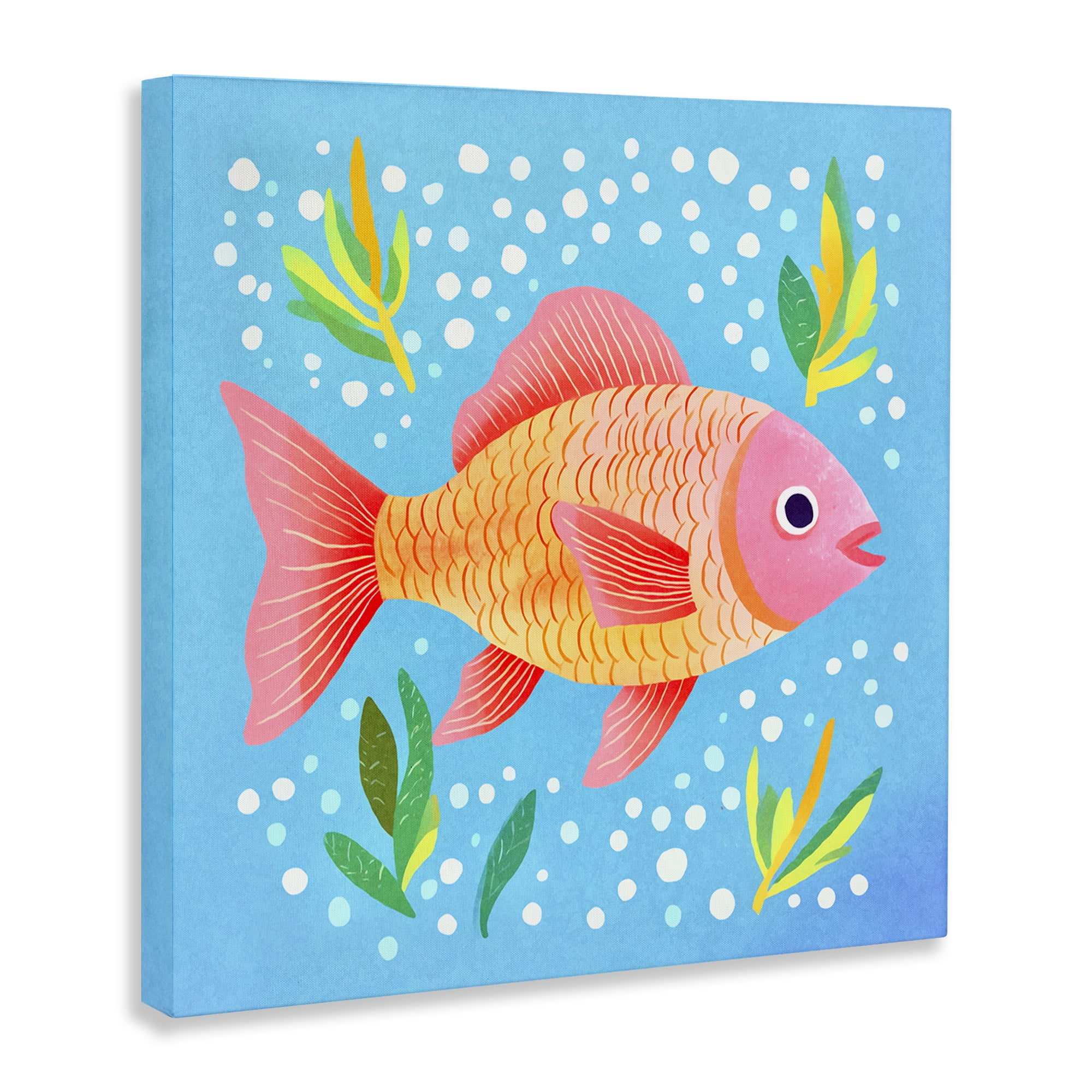 Stupell Industries Happy Fish Underwater Animals Painting Wrapped Canvas Art Print Wall Art, 17 x 17