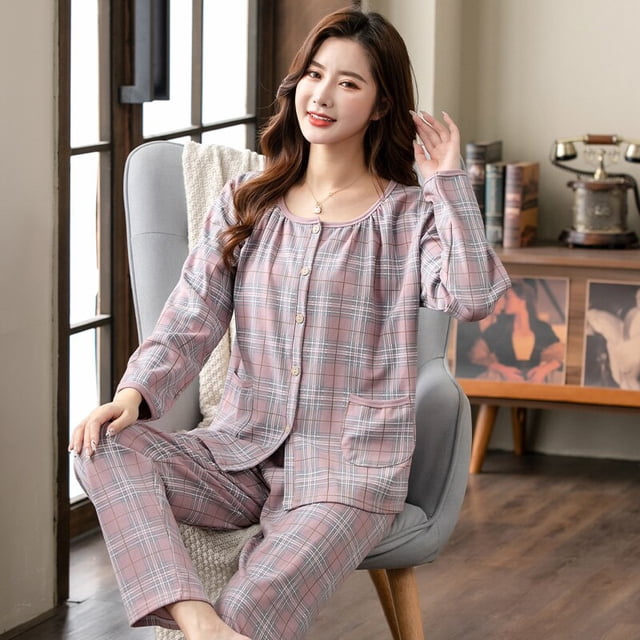 REDHOTYPE Nouveau Cardigan Élégant à Manches Longues pour Femmes, Col Rond, Coton, Mode Florale, Pyjama Maison Grande Taille XXXXL