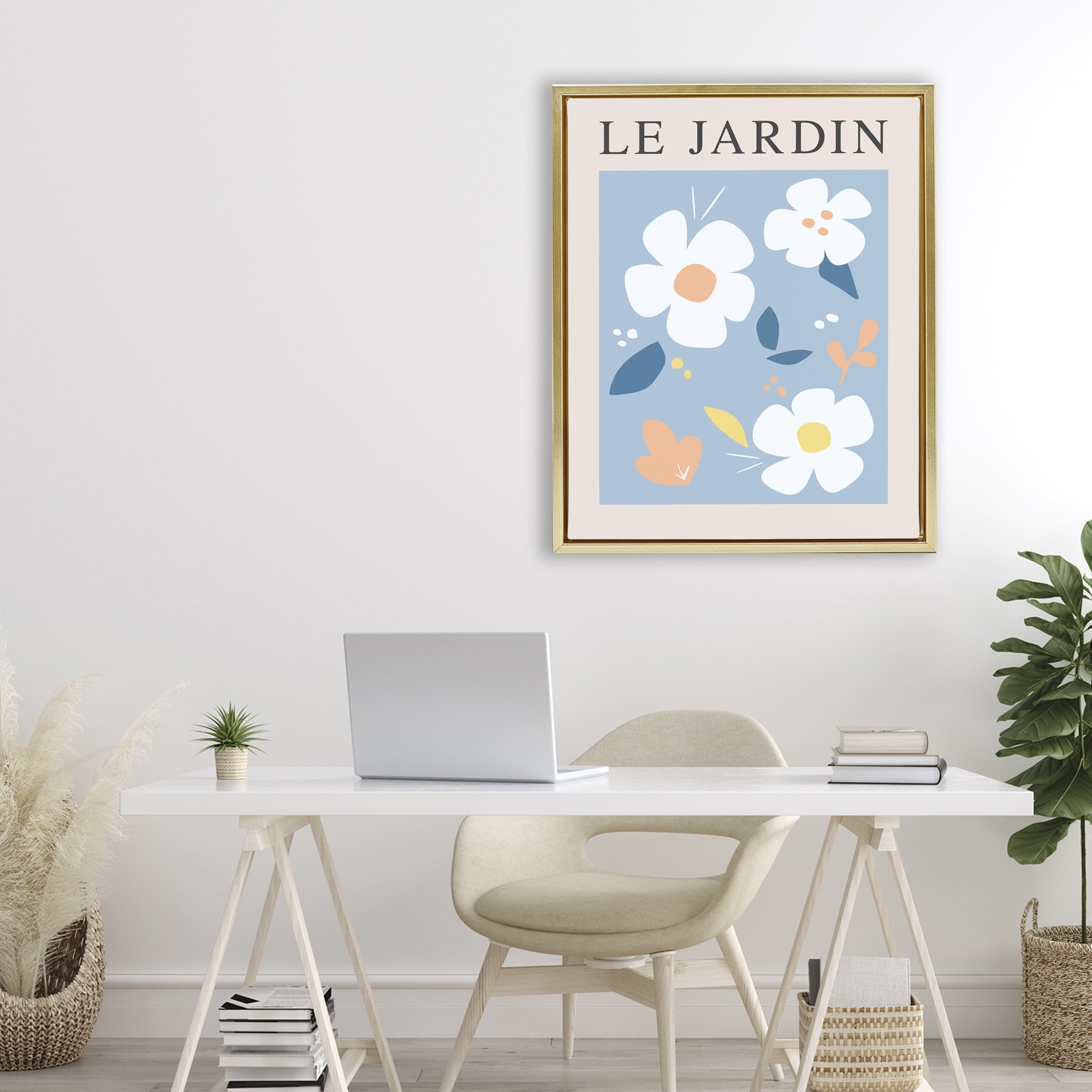 Stupell Industries Bouncing Floral Le Jardin Gold Framed Floater Canvas Wall Art, design by Anna Quach