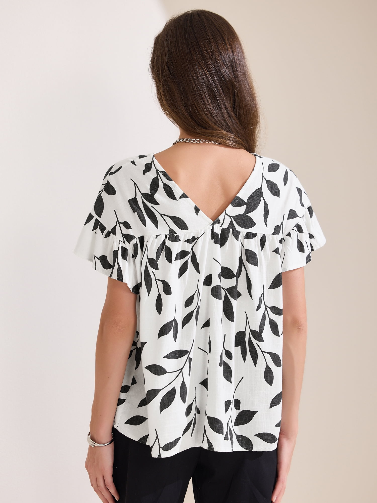 DARING DIVA Women's Peplum Floral Short Sleeve V Neck Ruffle Blouse L White