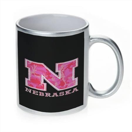 

KuzmarK Silver Sparkle Coffee Cup Mug 11 Ounce - Nebraska Pink Camouflage