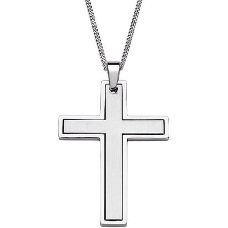 Two-Piece Matte and Polished Cross Stainless Steel Pendant, 20