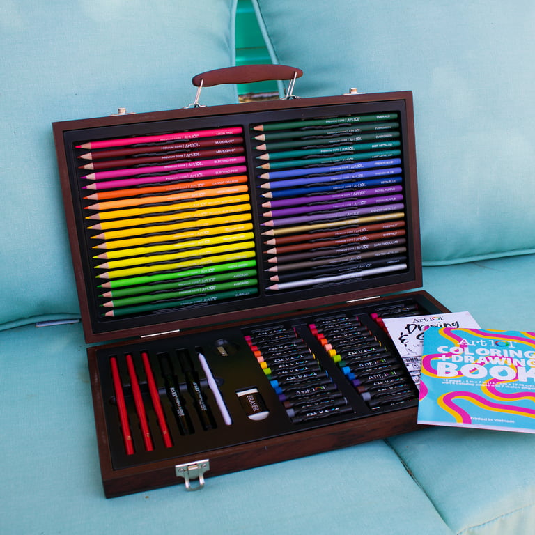 Art 101 Doodle and Color 142 Pc Art Set in a Wood Carrying Case, Includes  24 Pre