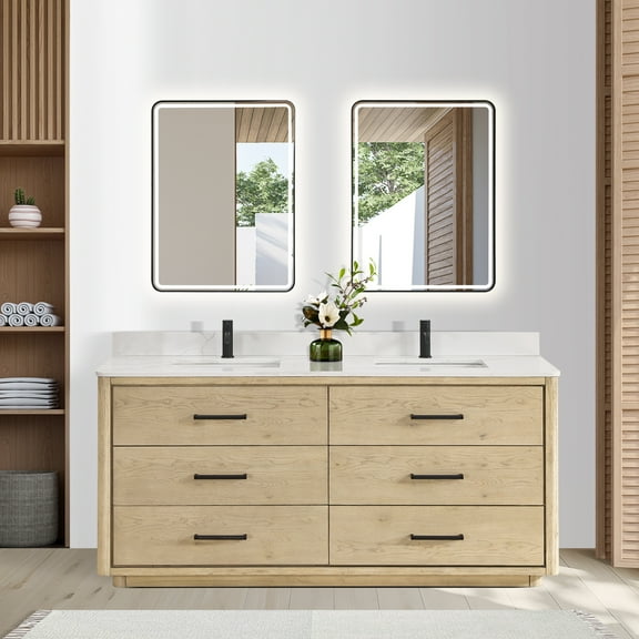 Vinnova Porto 72" Wood Double Bath Vanity with Mirror in Aged Natural Oak