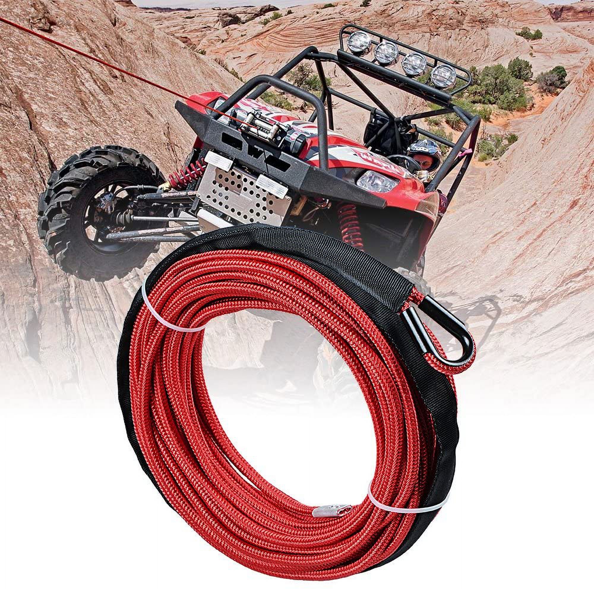 AMOPA for Car ATV UTV Ramsey KFI 50ft x 1/4 inch Blue Rock and All Heat Guard Synthetic Winch Rope Cable 7000LBS w/Red Heavy Duty Half-Linked Hook + 6 : AMOPA 95ft x 3⁄8\u0027\u0027 Yellow Synthetic Winch Rope 22,000