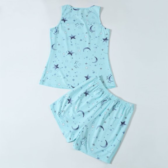 Hontri Print Pajama Set - Sleeveless Top & Shorts, AIRism Cooling Sleepwear, Green M