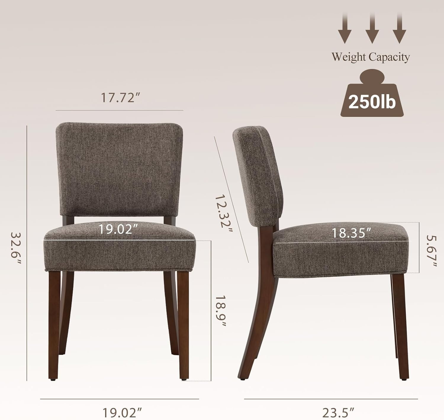 Mid Century Modern Dining Chairs Set of 2, Upholstered Kitchen Chairs with Back, Farmhouse Fabric Side Dining Room Chairs with Wood Legs for Dining Room Kitchen Restaurant, Brown