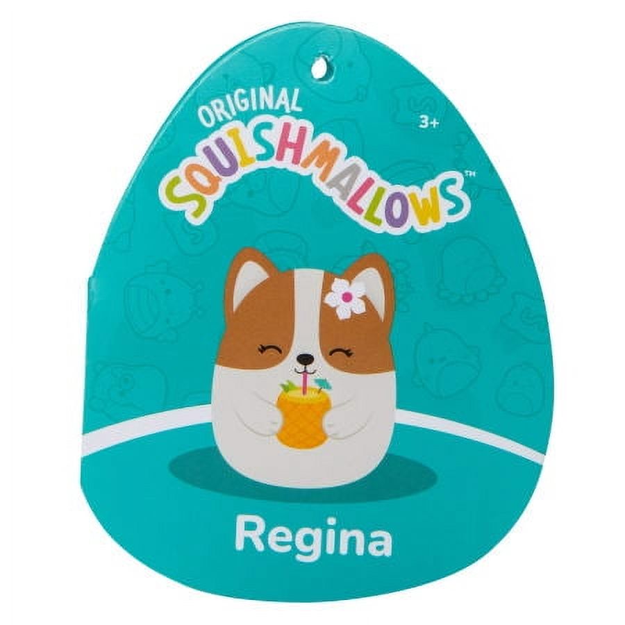 Squishmallows Official Kellytoys 7.5 Inch Regina the Corgi Dog Holding Coconut Drink Summer Squad Ultimate Soft Plush Toy
