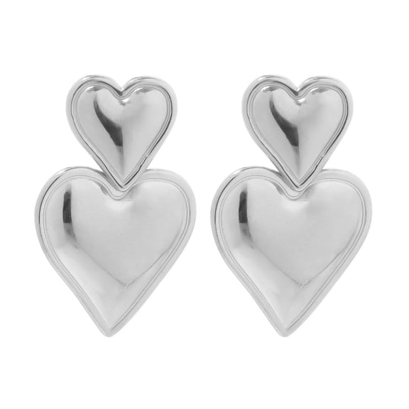 Double Heart Drop Earrings Stainless Steel Love Heart Statement Dangle Earrings for Women