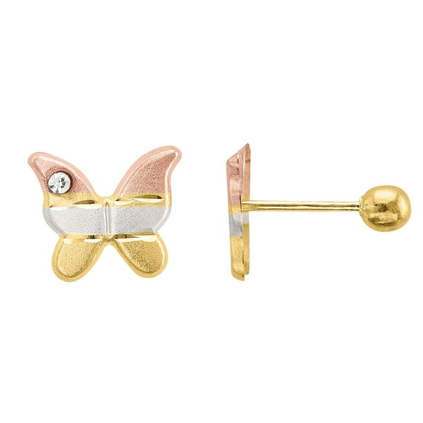 Broqueles Mariposa Oro Florentino Circonia De 10 K Joyeria M De Leon Broqueles Mariposa Oro Florentino