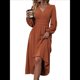 thumbnail image 1 of Vestidos Largos Bohemios de Otoño para Mujer, con Cuello en V, Lunares, Cintura Alta, Corte A y Volantes, para Vacaciones. Rojo Ladrillo S, 1 of 9