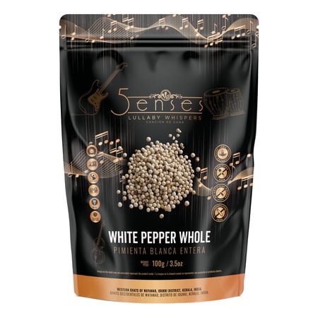 5Senses Malabar Whole White Pepper | Pimienta Blanca | Lullaby Whispers | 100% Natural Non-GMO Fairtrade Whole Spices Gourmet Spice Kosher Vegan Spices (3.5oz/ 100g)