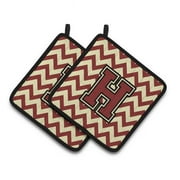 Letter H Chevron Maroon & Gold Pair of Pot Holders - 7.5 x 3 x 7.5 in.