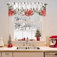 thumbnail image 2 of Merry Christmas Tie Up Valances Curtain, Red White Flowers Green Leaf Country Adjustable Rod Pocket Short Window Treatment Tie Up Curtains Valances for Kitchen Living Room Bathroom 54x18 Inches, 2 of 9