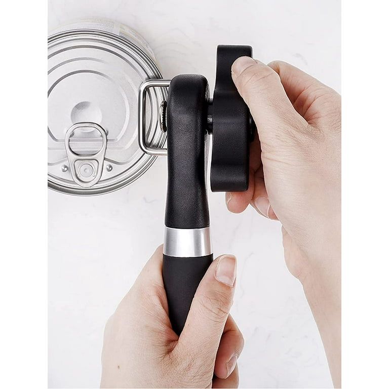Spider Grip Manual Can Opener With Magnet - Smooth Edge, Ergonomic Soft Grip Handles, Includes Bottle Opener (Black)
