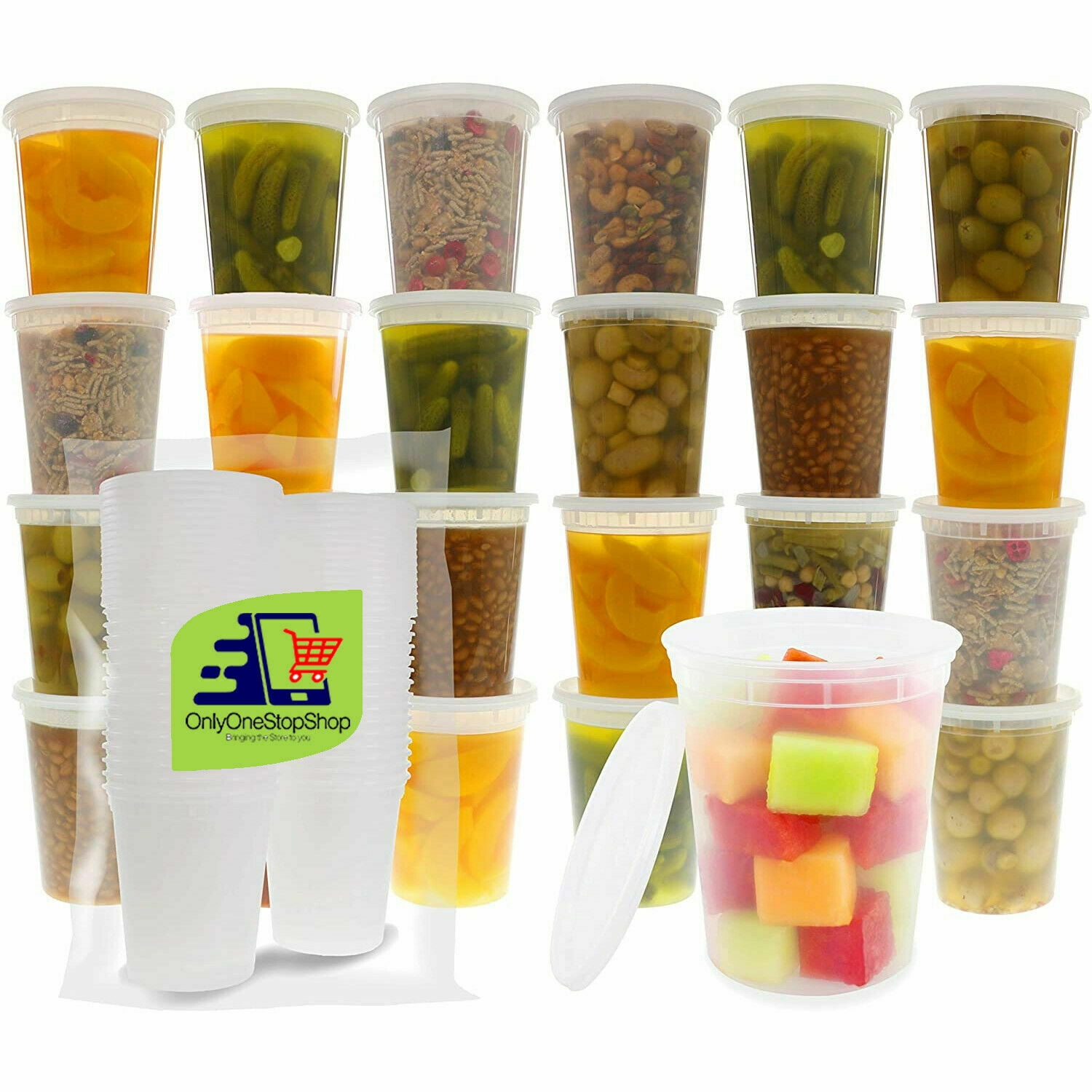 50 Pack 32 oz Heavy Duty Deli Food/Soup Plastic Containers w/ Lids and Airtight 