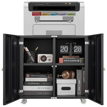 Home Office Printer Stand with Wheels, Printer Tables with File door Mobile Lateral Filing Cabinet with Open Storage Shelf for Letter/Legal/A4 Size Files,