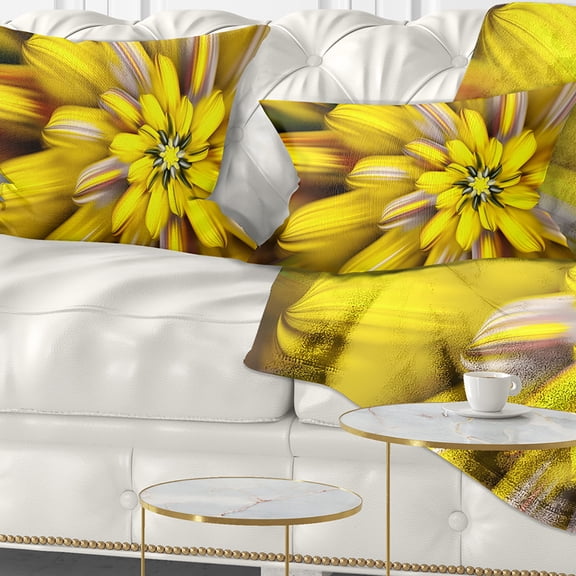 Designart Massive Yellow Fractal Flower - Floral Throw Pillow - 12x20