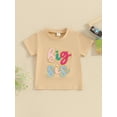 thumbnail image 5 of Toddler Girls T-Shirts Fuzzy Letter Embroidered Sister Matching Crew Neck Short Sleeve Shirts Summer Casual Fashion Kids Tops, 5 of 9