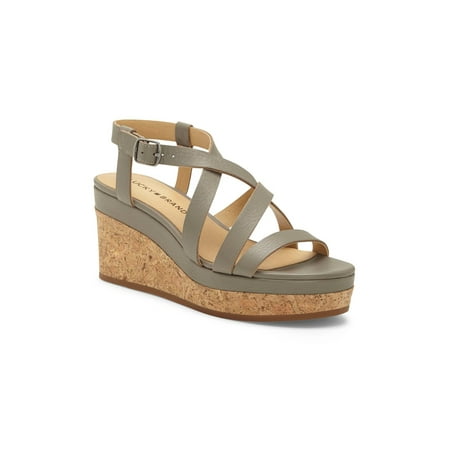 Lucky Brand Women's Batikah Strappy Leather Cork Wedge Sandals DRIFTWOOD (8, DRIFTWOOD)