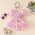 thumbnail image 2 of CAICJ98 Baby Girl Easter Outfit Short Sleeve Square Neck Smocked Bunny Bubble Romper Dress with Headband Infant Newborn Girls Clothes Spring Summer (Pink,3-6 Months), 2 of 7