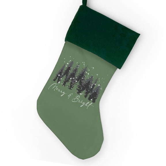 GiftsForYouNow Merry & Bright 19" Christmas Stocking with Green Cuff