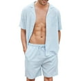 thumbnail image 2 of Sunloudy Conjunto de traje de 2 piezas para hombre, camisa de manga corta con cuello vuelto de color sólido + pantalones cortos para el verano Sunloudy  S/M/L/XL/XXL, 2 of 10