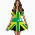 thumbnail image 2 of Jamaican, Jamaica Women Dress V-Neck Short Sleeve Flowy Swing Party Midi Dress, 2 of 4