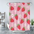 thumbnail image 3 of Lovely Strawberry Shower Curtain - Pink White Floral Red Strawberry Green Leaf, Modern Simple Summer Fruit Aesthetic, Girly Fabric Bath Curtain with Hook, Ideal for Playful and Fun Bathrooms, 3 of 3