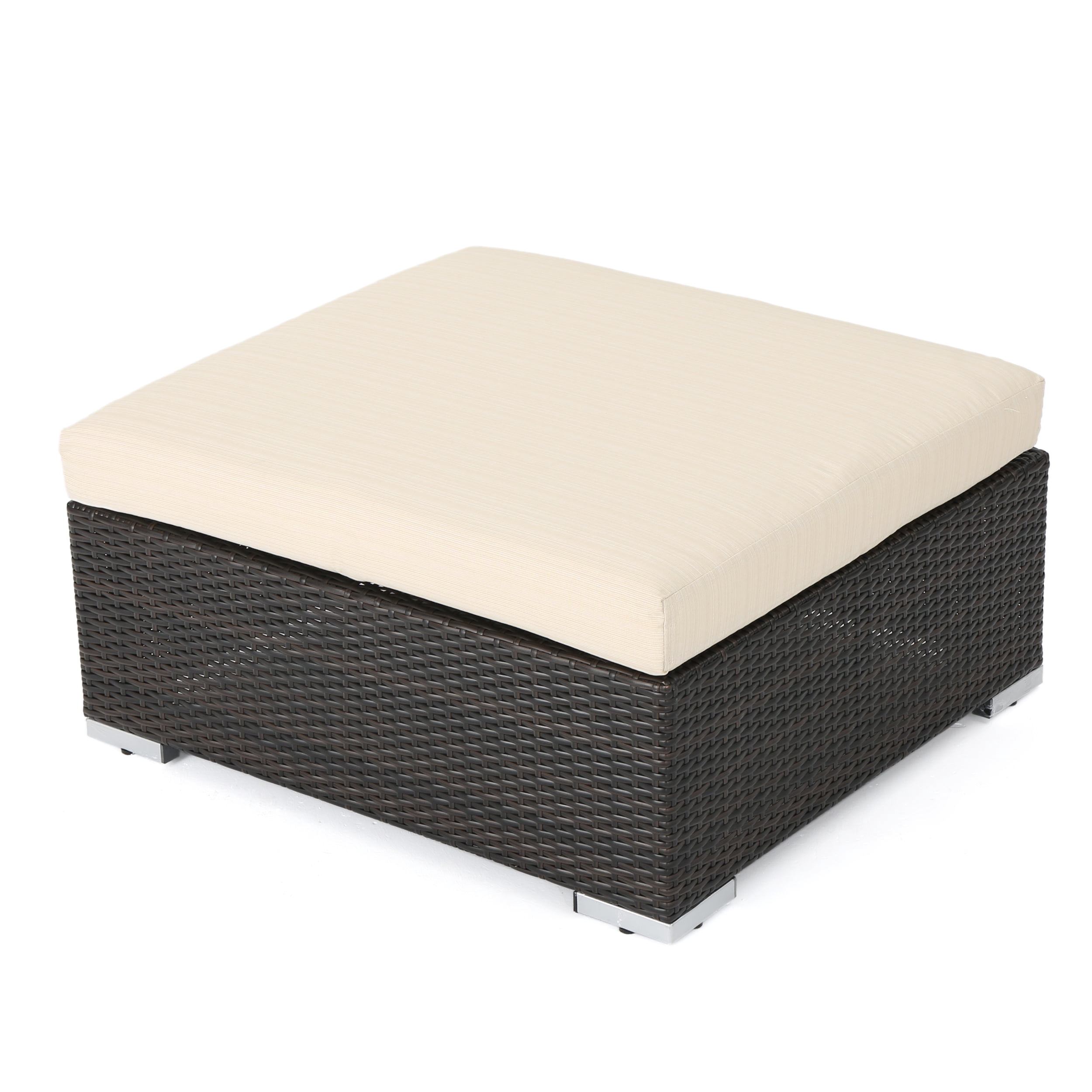 Faviola Outdoor 5 Seater Wicker Chat Set with Aluminum Frame and Cushions, Multibrown, Beige