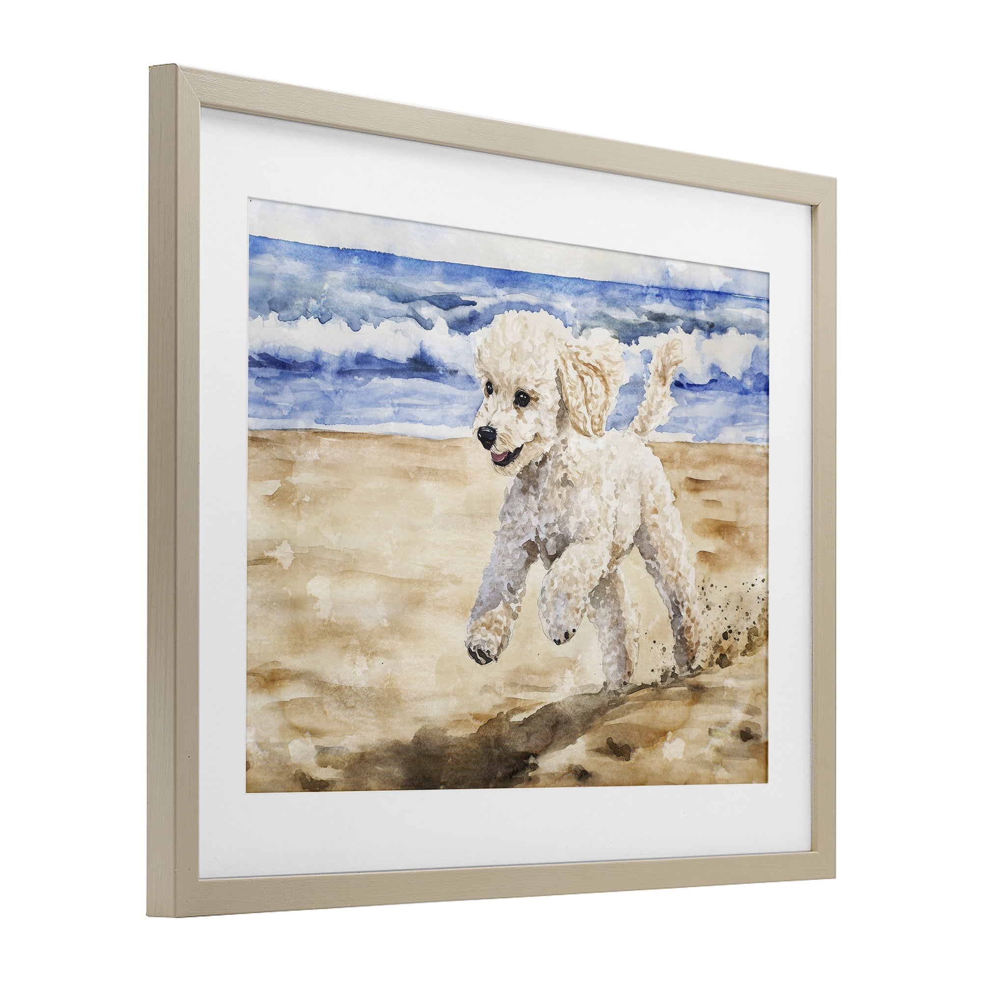 Stupell Industries Poodle's Journey on Beach Birch Framed Print Under Glass, design by Svetlana Aleynikova