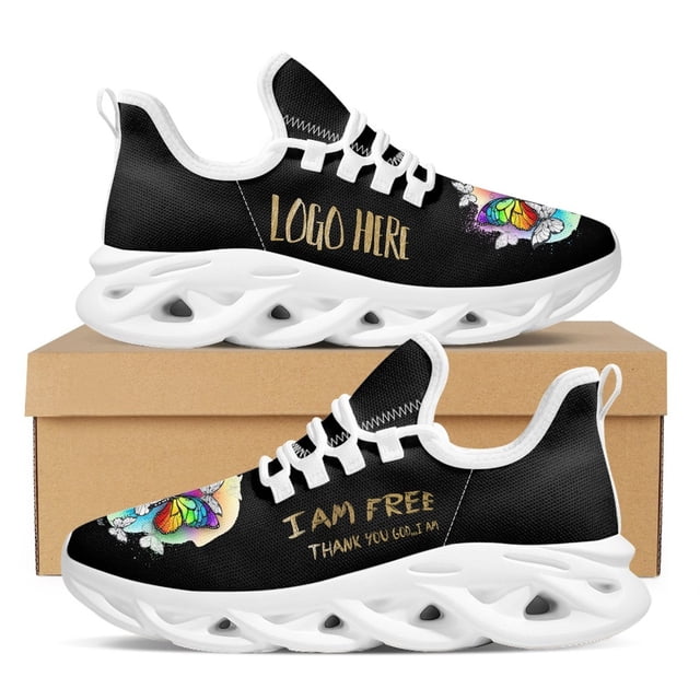 Zapatillas de running de alta calidad con logotipo impreso aquí, diseño gótico de calavera y mariposa, planas, ligeras, cómodas y antideslizantes.