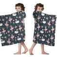 thumbnail image 4 of Dark Blue Ballerina Swan Pattern Hooded Bath Towel，50"x30" for Ages 3 To 12 Kids, Quick Dry Lightweight Soft Microfiber Hood Beach Towel Cover Up for Kids, 4 of 7