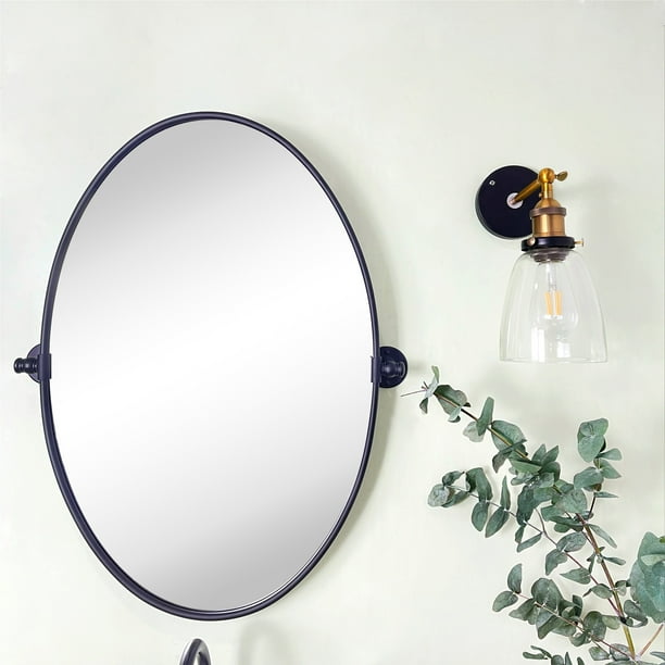 TEHOME Black Oval Pivot Bathroom Mirror Tilting Beveled Vanity Mirrors