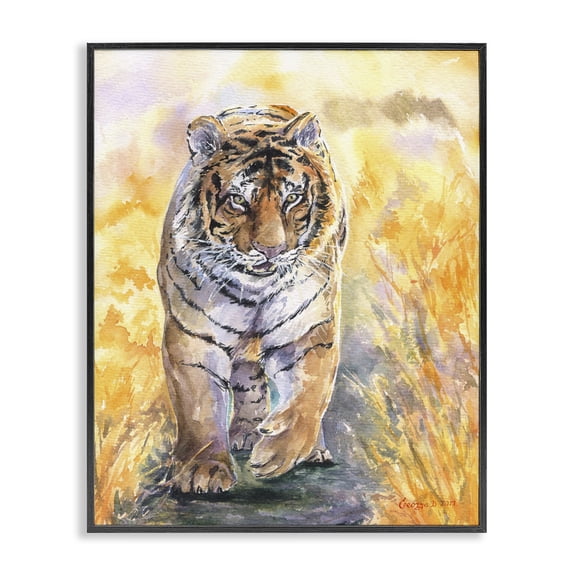 Stupell Industries Farmhouse Cool Tiger Large Cat Animal Orange Watercolor Black Framed Giclee Art, 11 x 14, by George Dyachenko